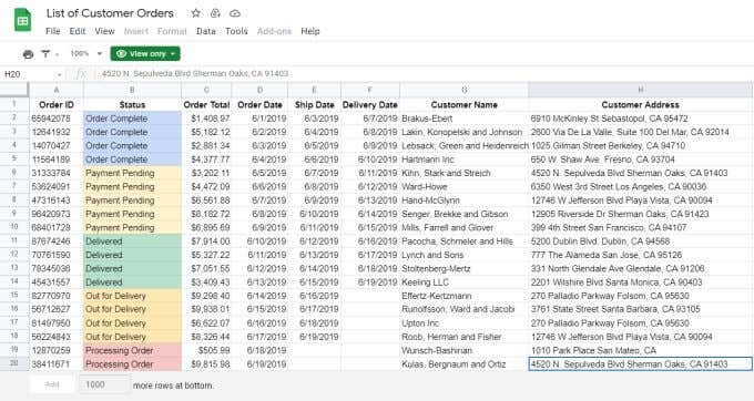 1-customer-spreadsheet - Online Tech Tips How to Filter in Google Sheets image 2