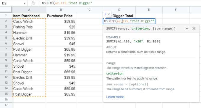 3-criterion - Online Tech Tips How to Use SUMIF in Google Sheets image 4
