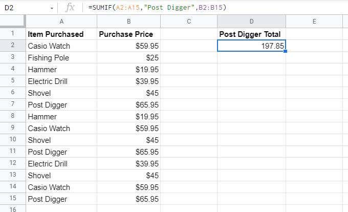 5-summed-items - Online Tech Tips How to Use SUMIF in Google Sheets image 6