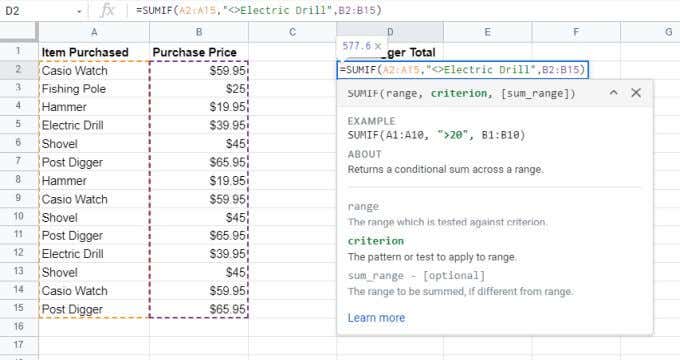 6-summed-items - Online Tech Tips How to Use SUMIF in Google Sheets image 7