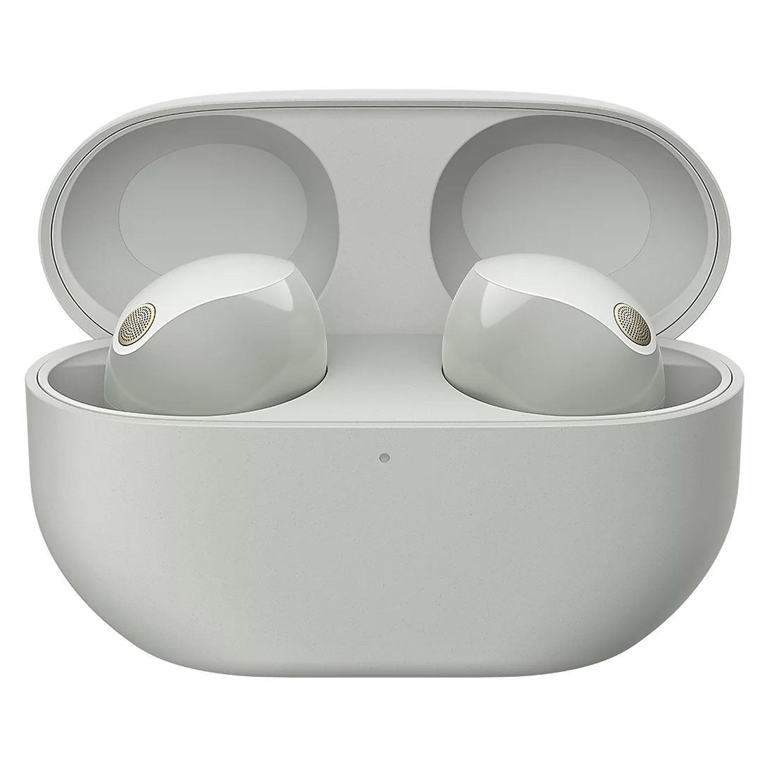 Sony WF-1000XM5 earbuds in white render.