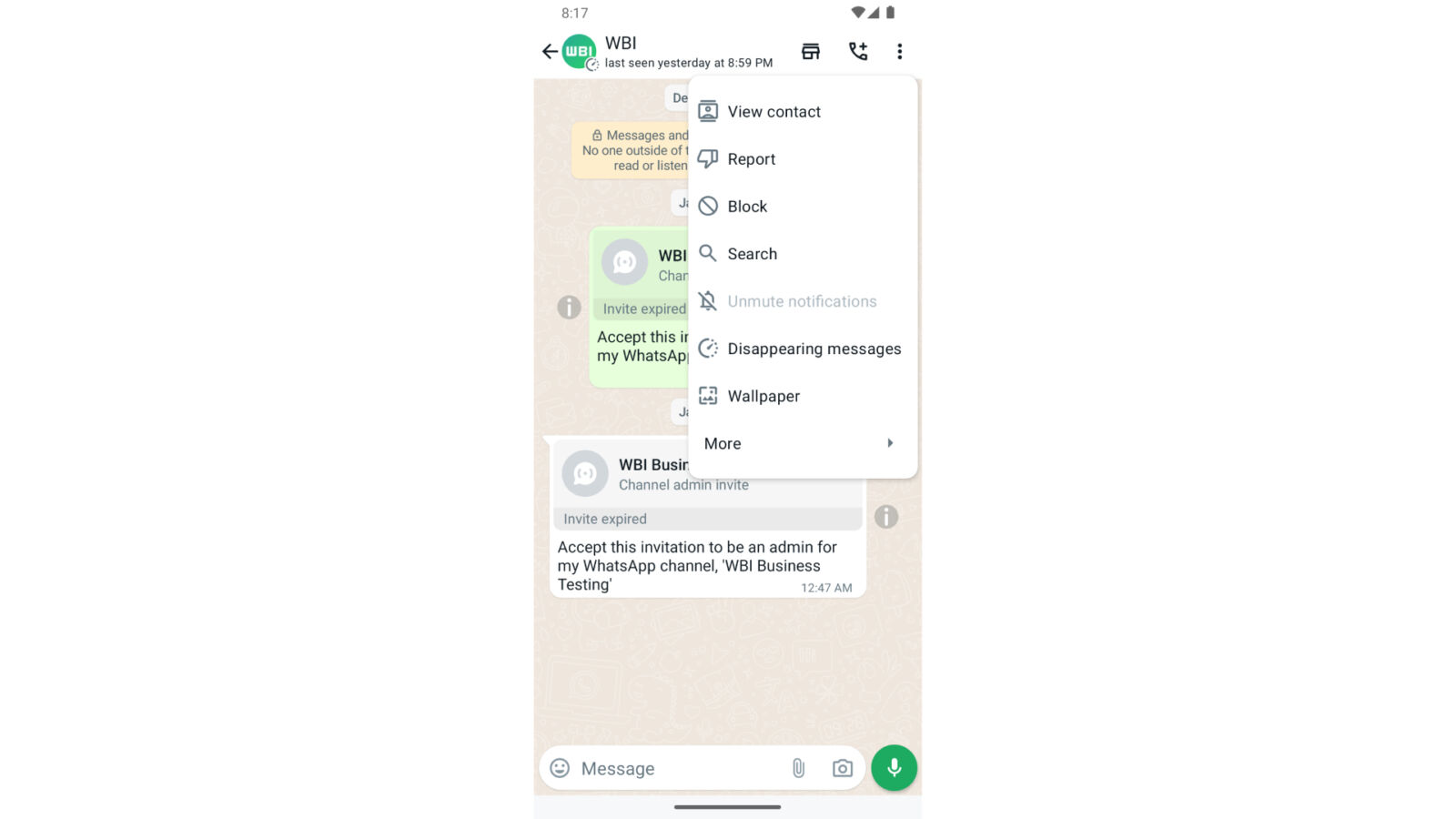 Overflow menu icons on WhatsApp