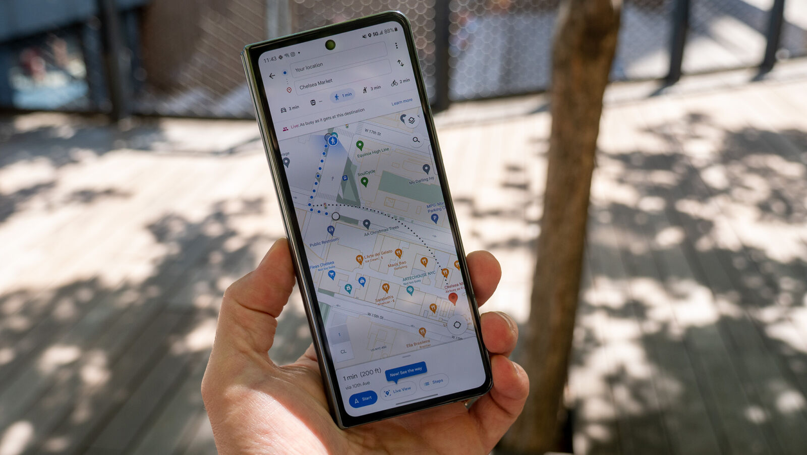 Viewing Google Maps on the Samsung Galaxy Z Fold 4's smaller cover screen